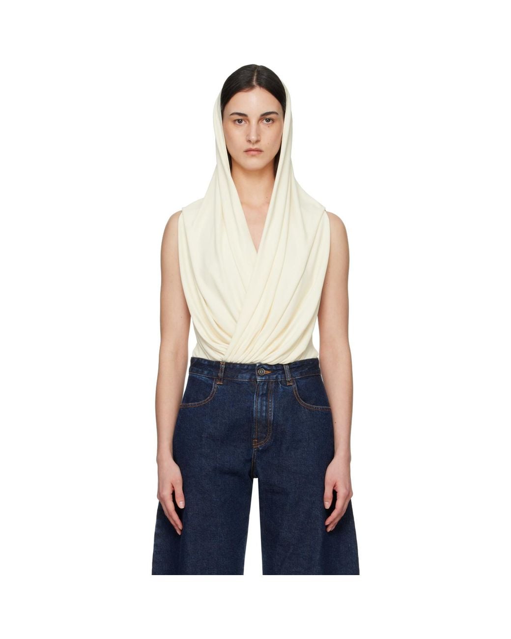 Alaïa Blue Off- Hooded Viscose Bodysuit