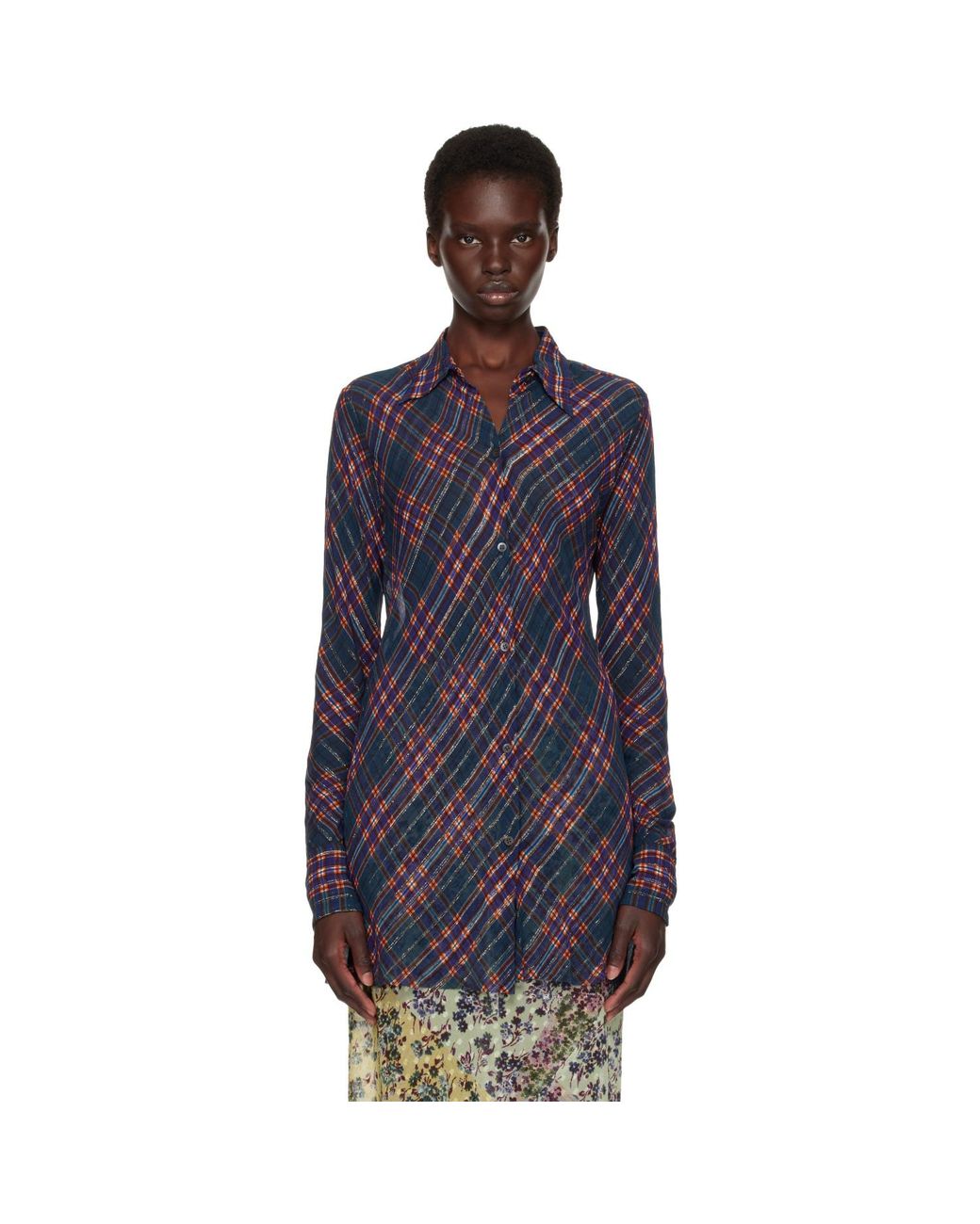 Dries Van Noten Blue Fitted Lurex Shirt