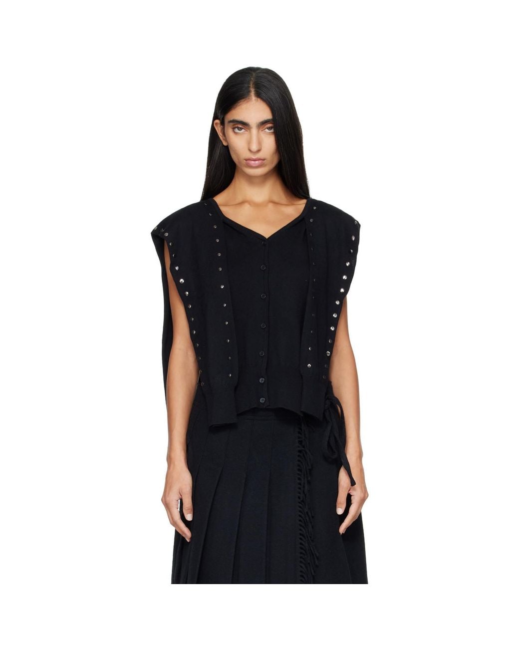 OPEN YY Black Stud Sleeve Layered Cardigan