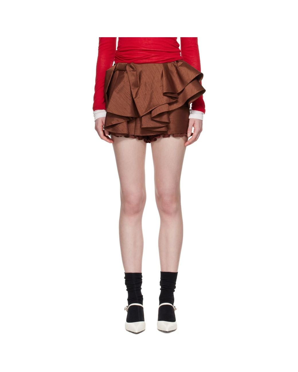 ShuShu/Tong Red Asymmetrical Bow & Ruffle Miniskirt