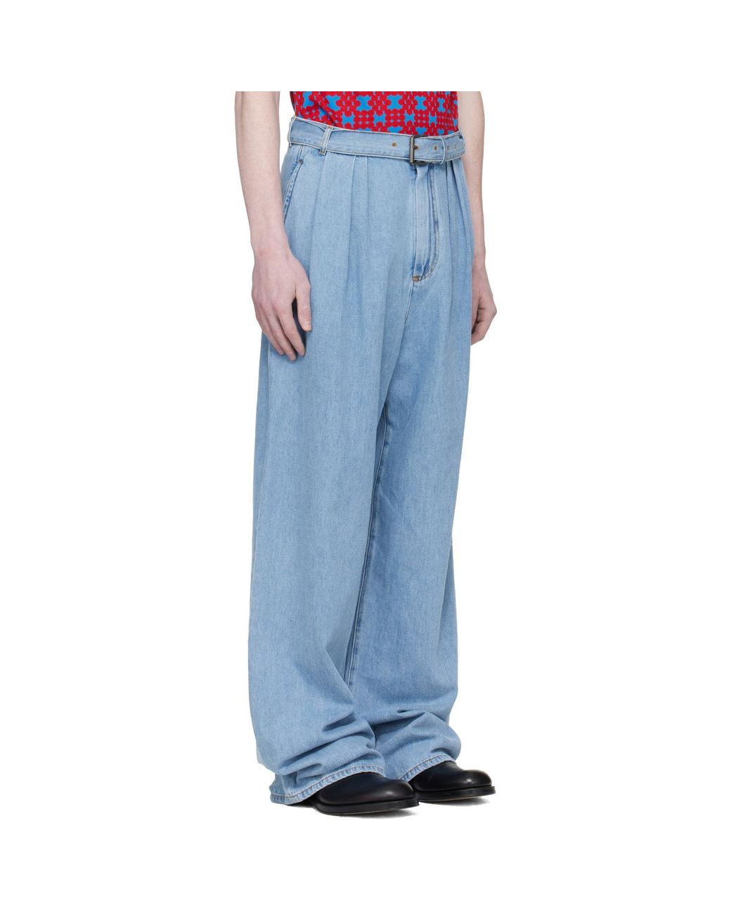Dries Van Noten Blue Pleated Jeans for men