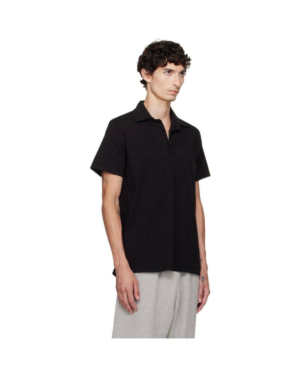 Les Tien Black Short Sleeve Rugby Polo for men