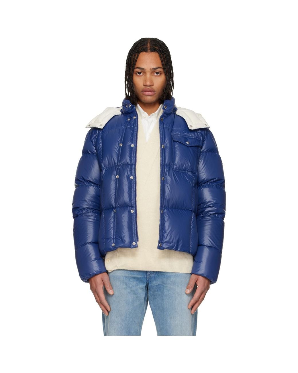 Moncler Blue Serfanto Hooded Short Down Jacket for men