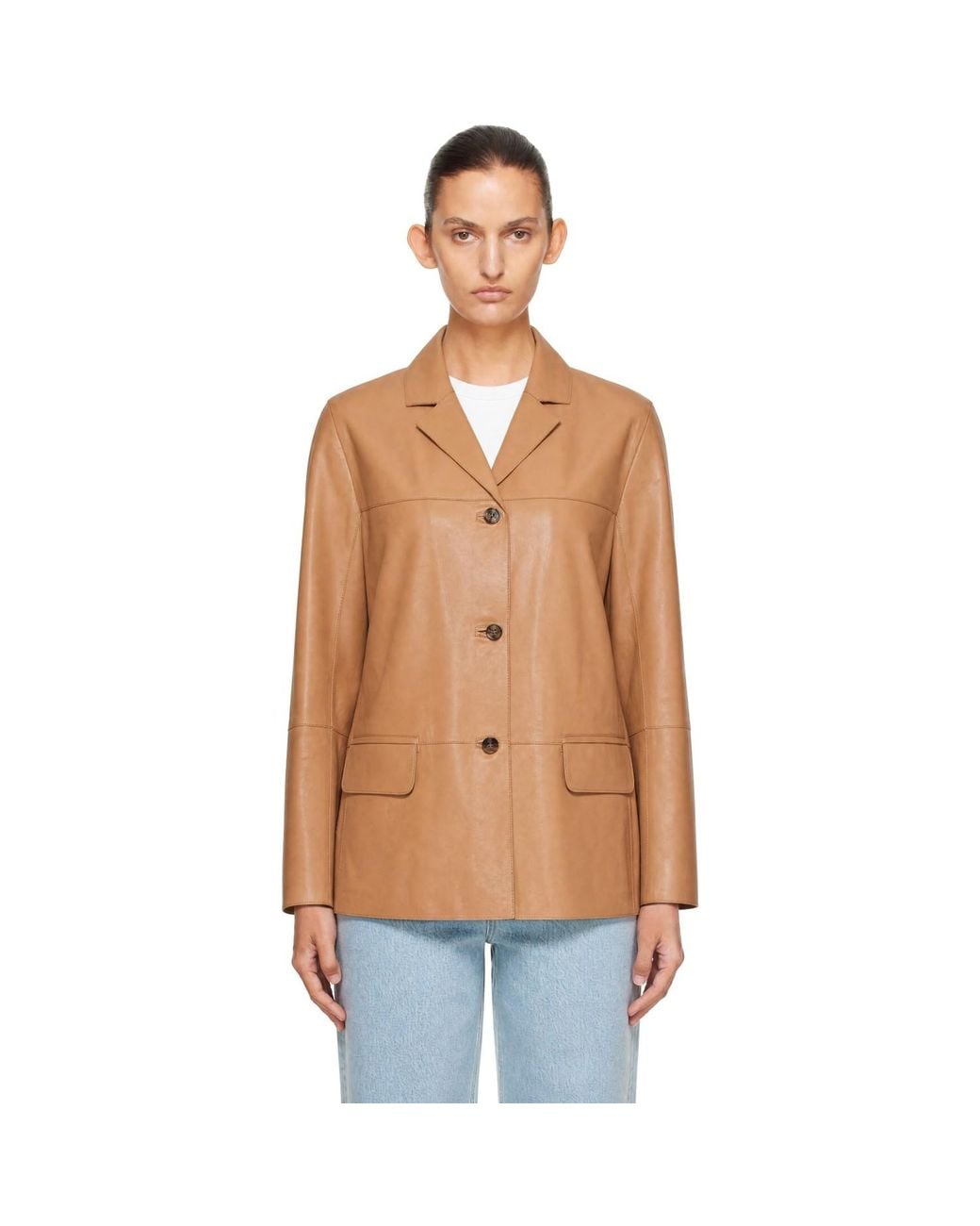Loulou de Saison Natural Tan Nari Straight Leather Jacket