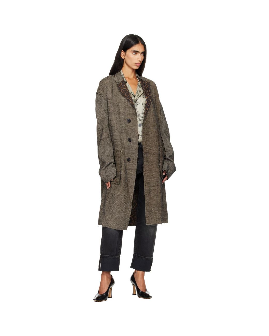 R13 Brown Double Layer Raw Cut Reversible Coat