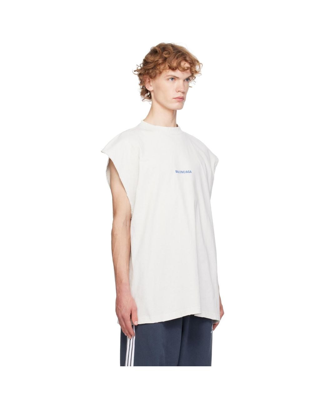 Balenciaga White Off- Back Sleeveless T-Shirt for men