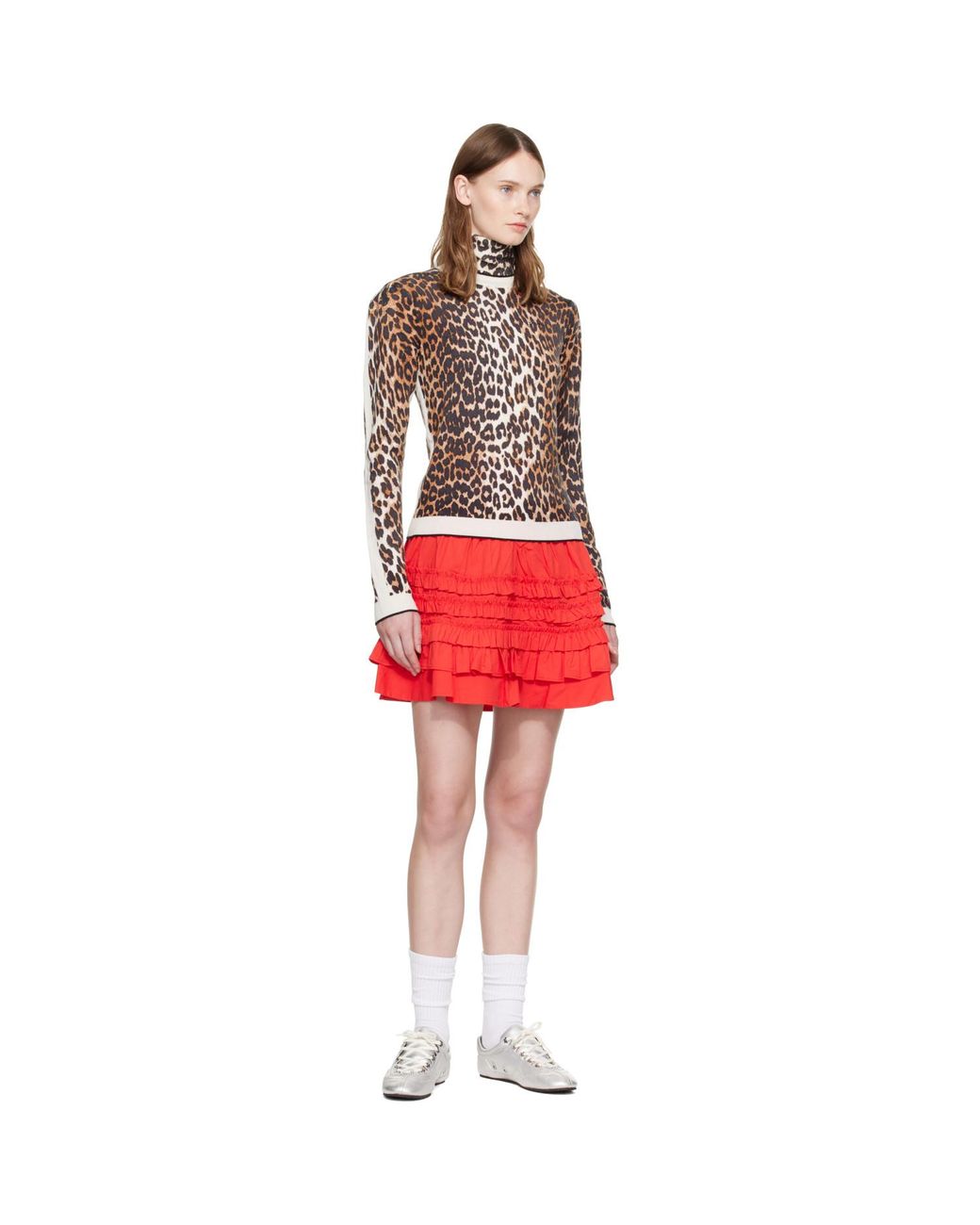 Ganni Red Printed Merino Turtleneck