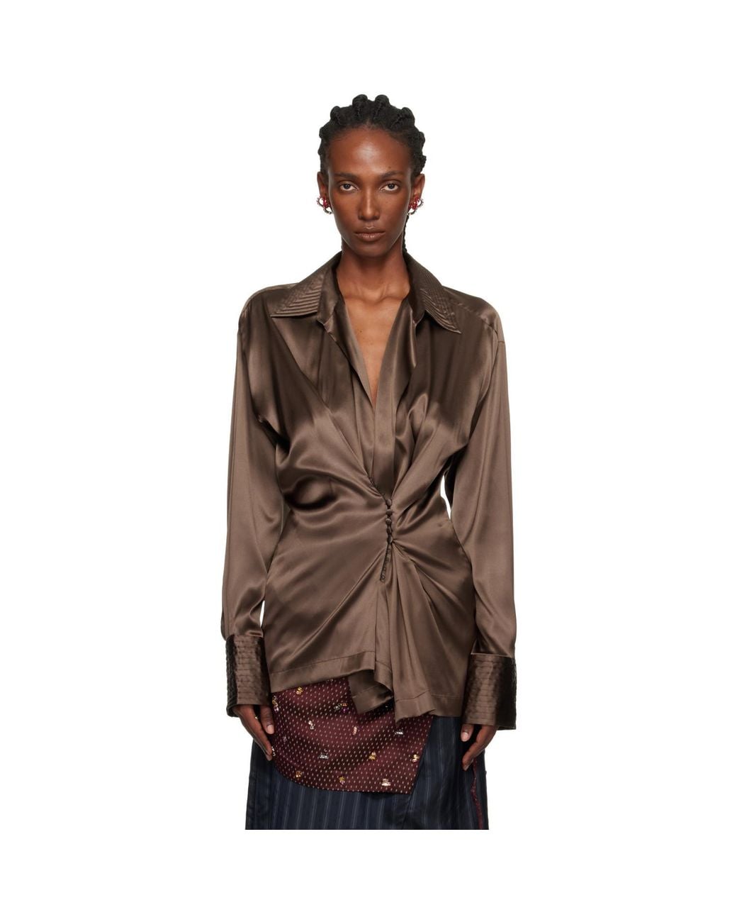 Dries Van Noten Brown Draped Shirt