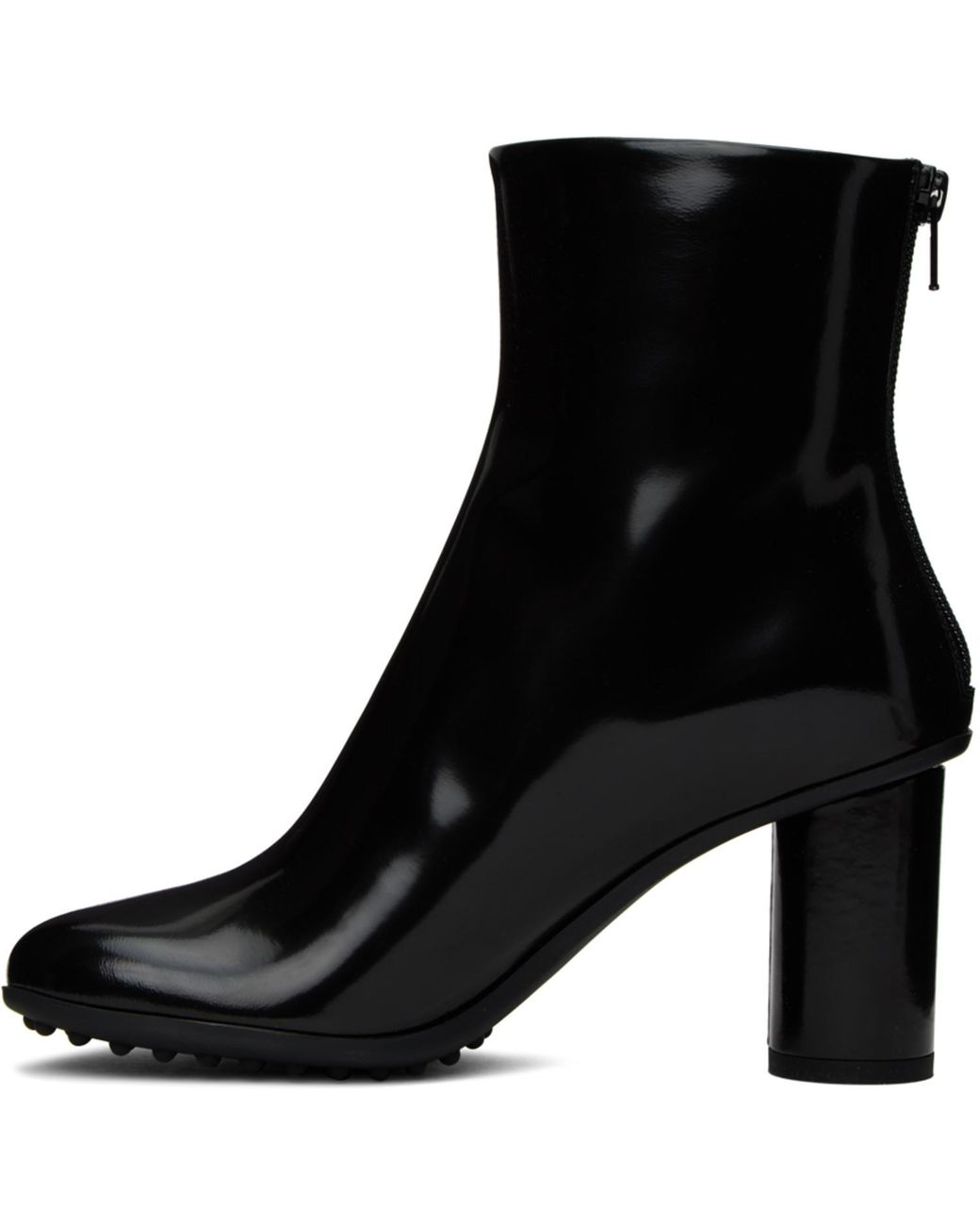Bottega Veneta Black Atomic Almond-Toe Leather Heeled Ankle Boots