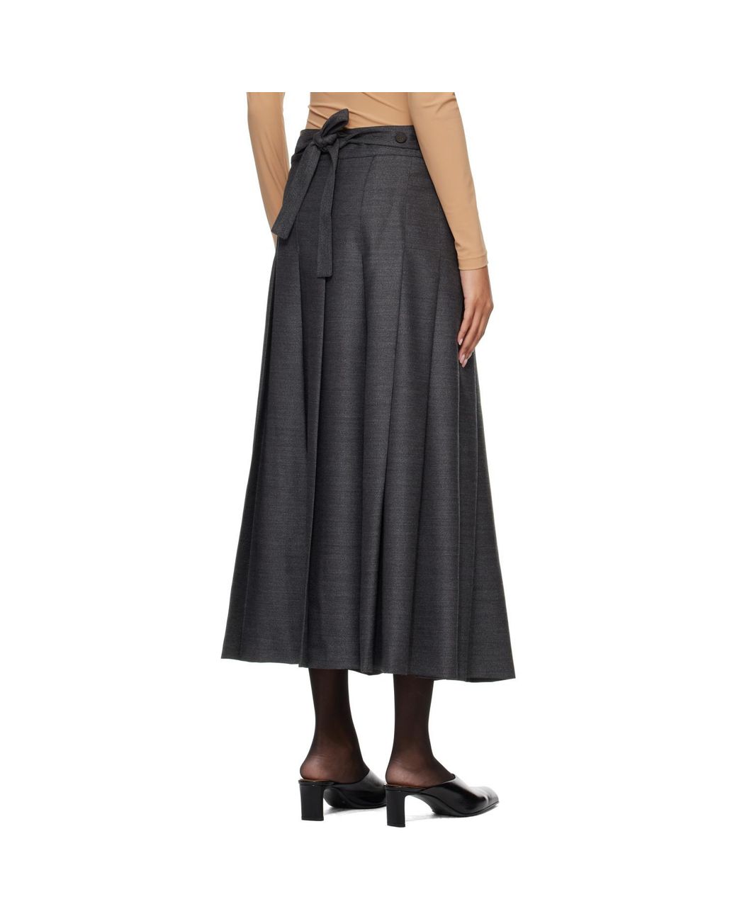 Rohe Black Pleated Wrap Midi Skirt