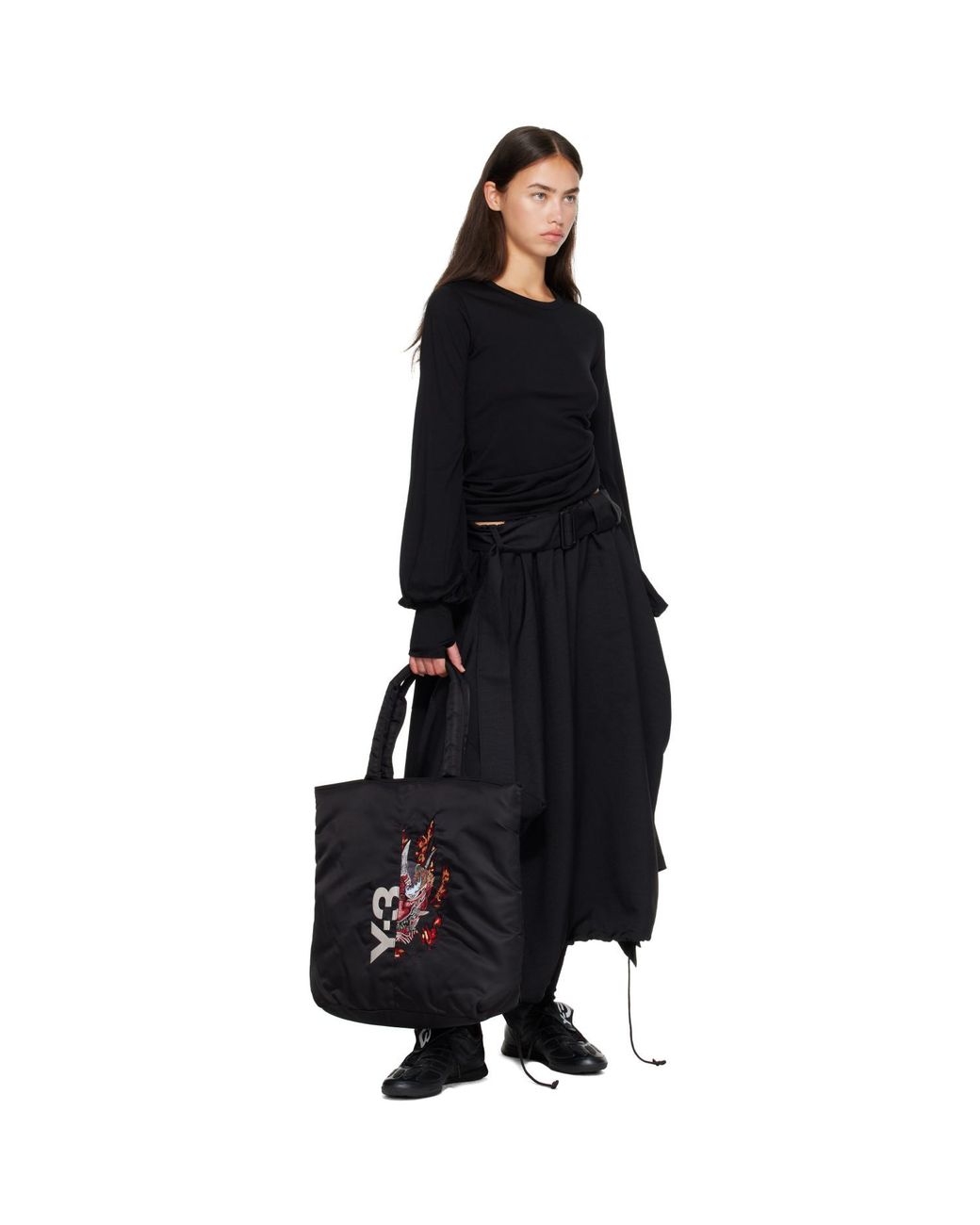Y-3 Black Wool Cinched Drape Long Sleeve T-Shirt