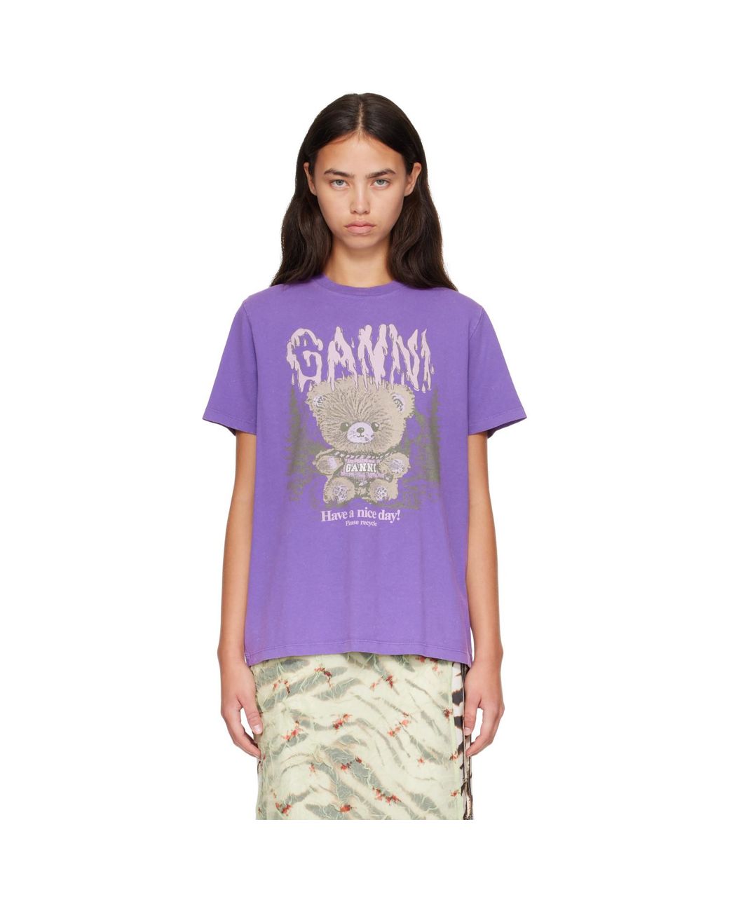 Ganni Purple Future Heavy Relaxed Teddy Forest T-Shirt