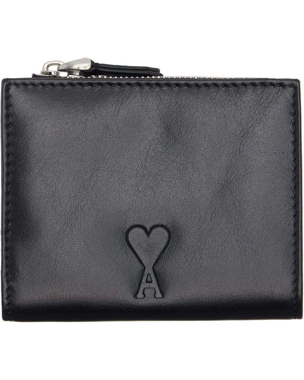 AMI Black Cowhide Leather 'Voulez-Vous' Folded Wallet for men
