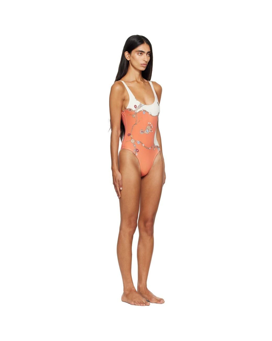 Versace Orange Printed One-Piece Swimsuit