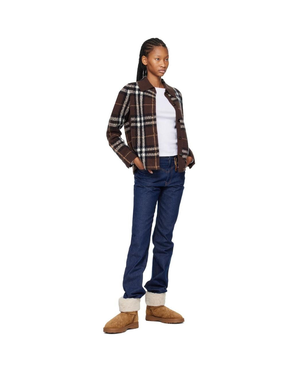 Burberry Brown Tan Check Shearling Flint Ankle Boots