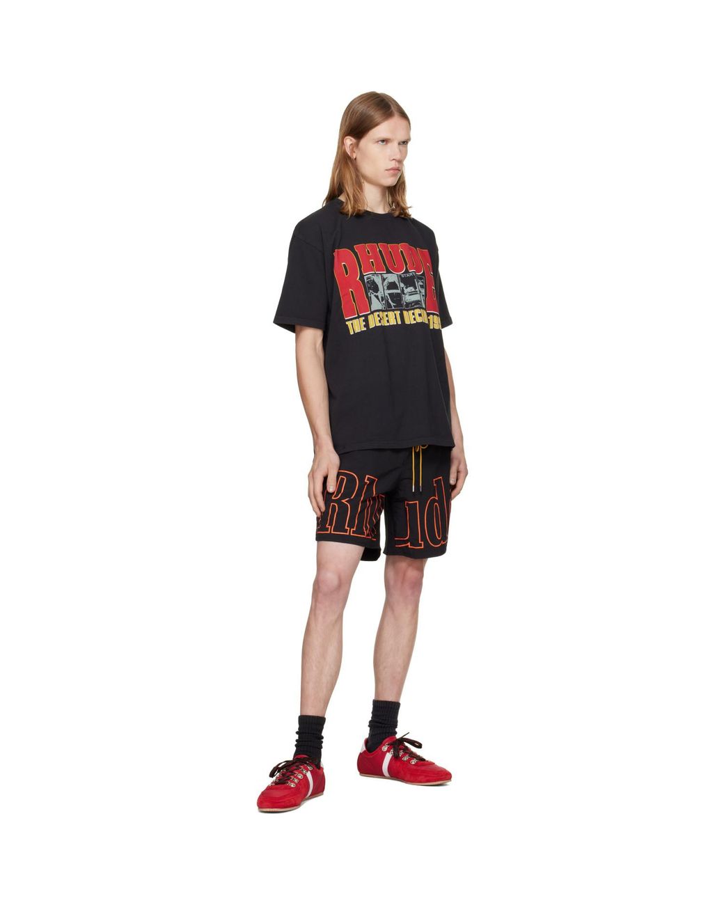 Rhude Black Logo Track Shorts for men