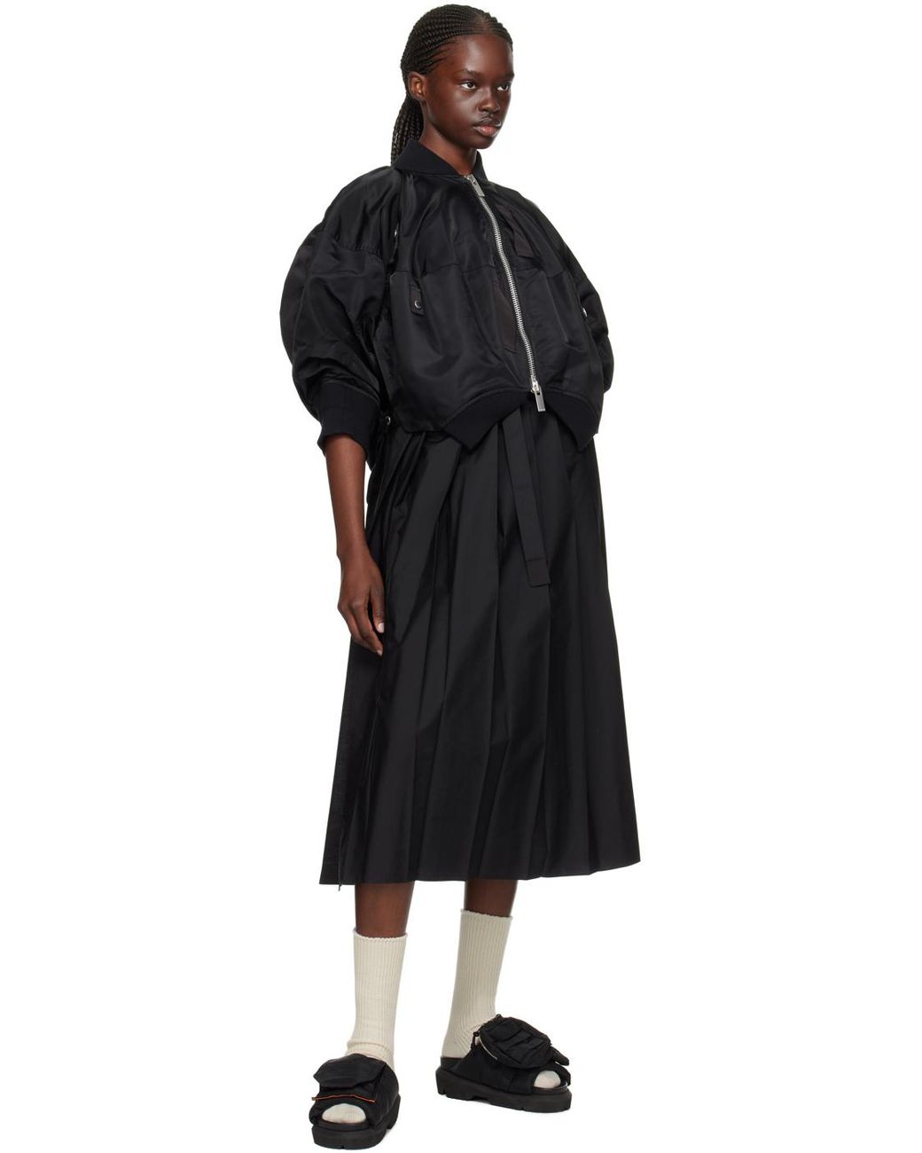 sacaiサカイ★オーバーレイヤー ミディアムワンピース sacai-BlackxBlack-Overlay-Midi