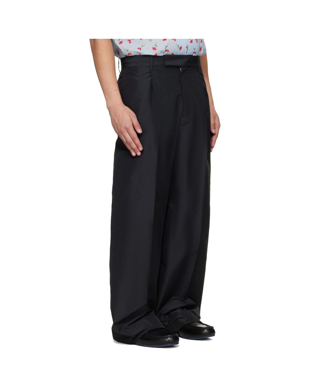 Jil Sander Black Pleated Taffeta Trousers for men