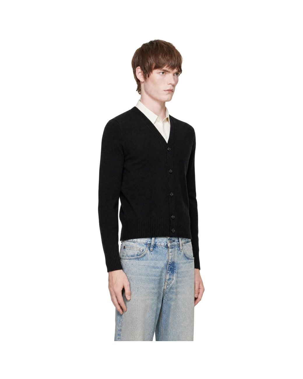 AMI Black Cashmere Tonal Ami De Coeur Cardigan for men