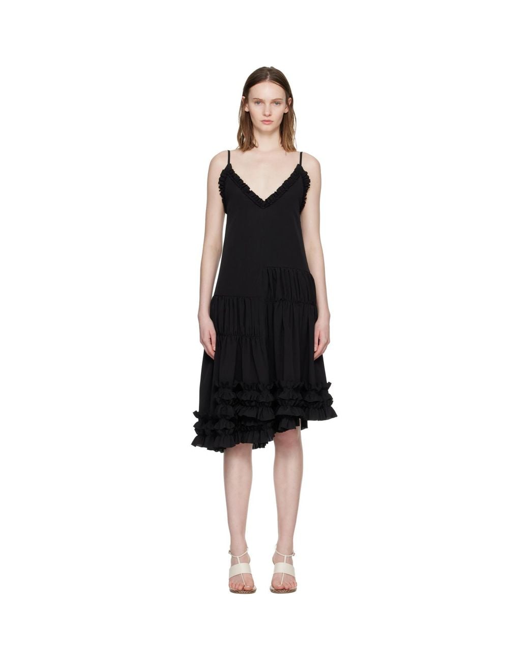 Dries Van Noten Black Asymmetrical Ruffle Minidress