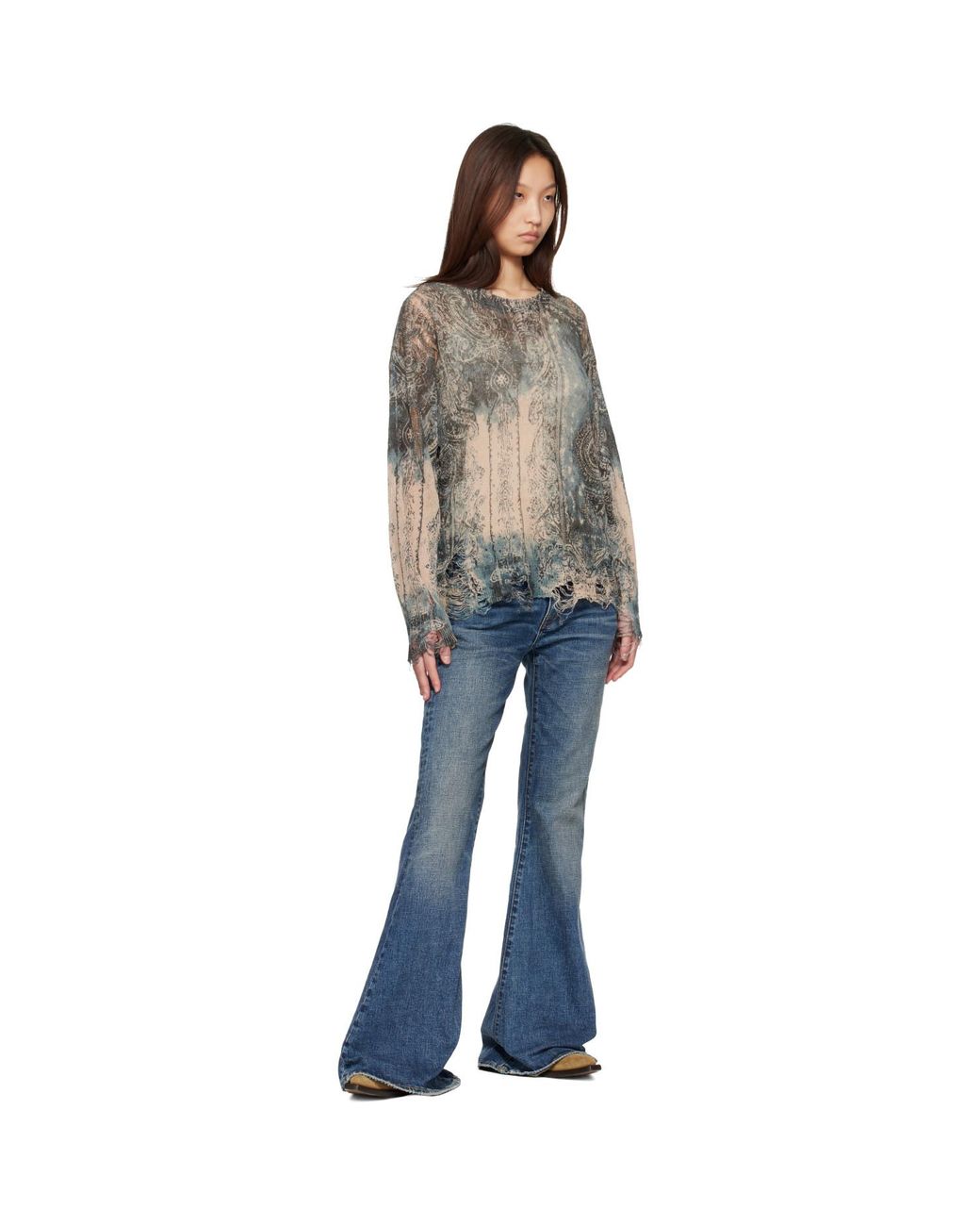 R13 Gray Printed Boyfriend Sweater