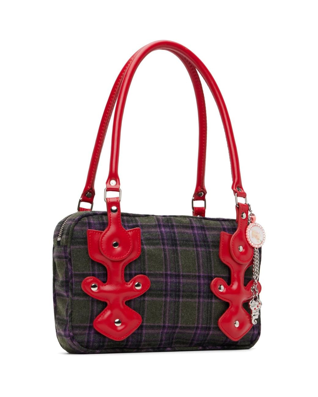 Chopova Lowena Red Khaki Missish Tartan Bag