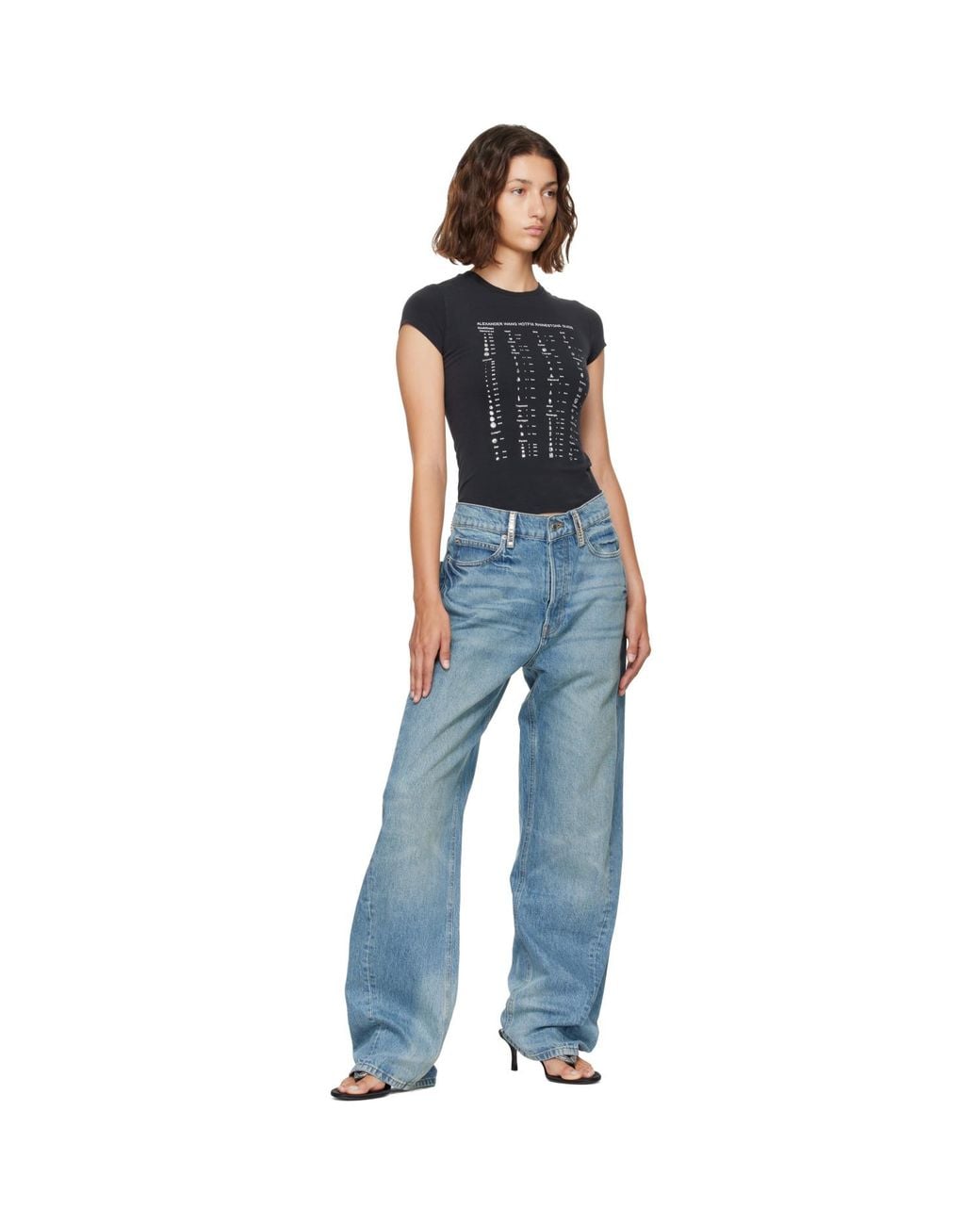 Alexander Wang Blue Crystal Hotfix Belt Loop Mid-Rise Relaxed Jeans