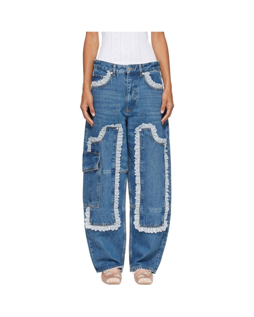 Ganni Blue Audri Lace Cargo Jeans