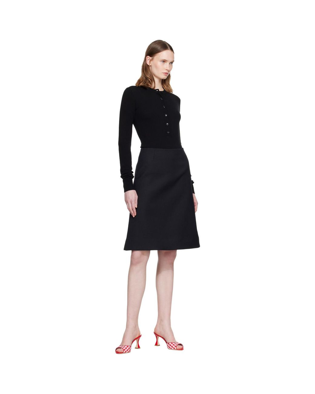Stella McCartney Black Crewneck Ribbed Long-Sleeve Bodysuit