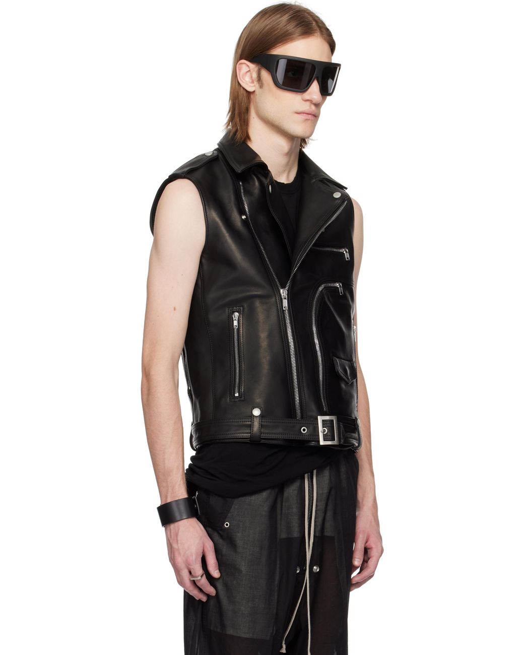 【美品】RICK OWENS BAUHAUS レザー ベスト 50 メンズ Rick Owens ブラック Hollywood Sl Bauhaus Stooges