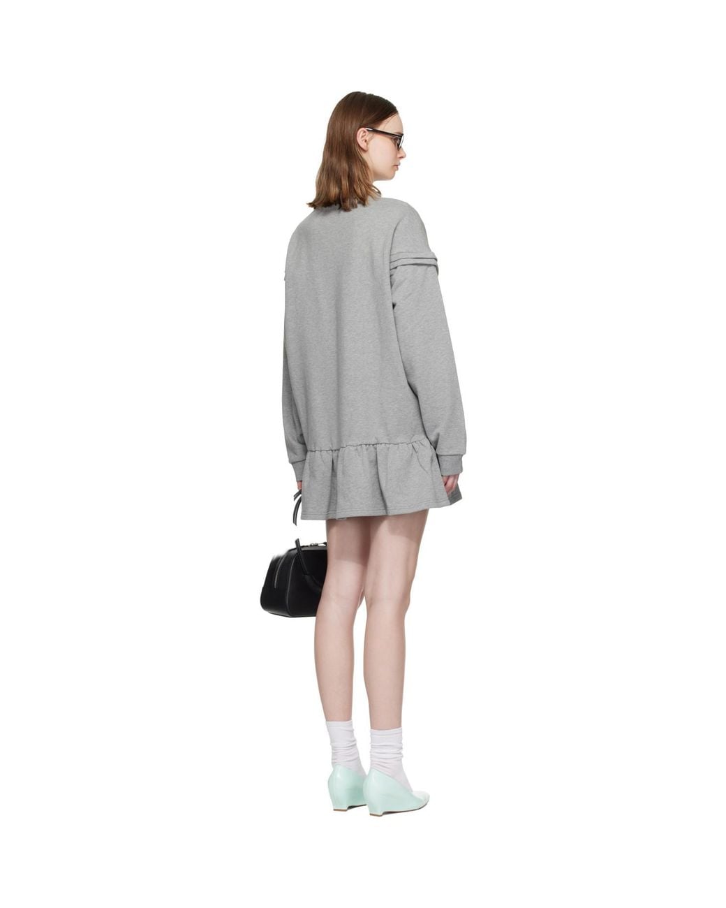 ShuShu/Tong Black Raw-Edge Wave Collar Tuck Detail Sweatshirt Minidress