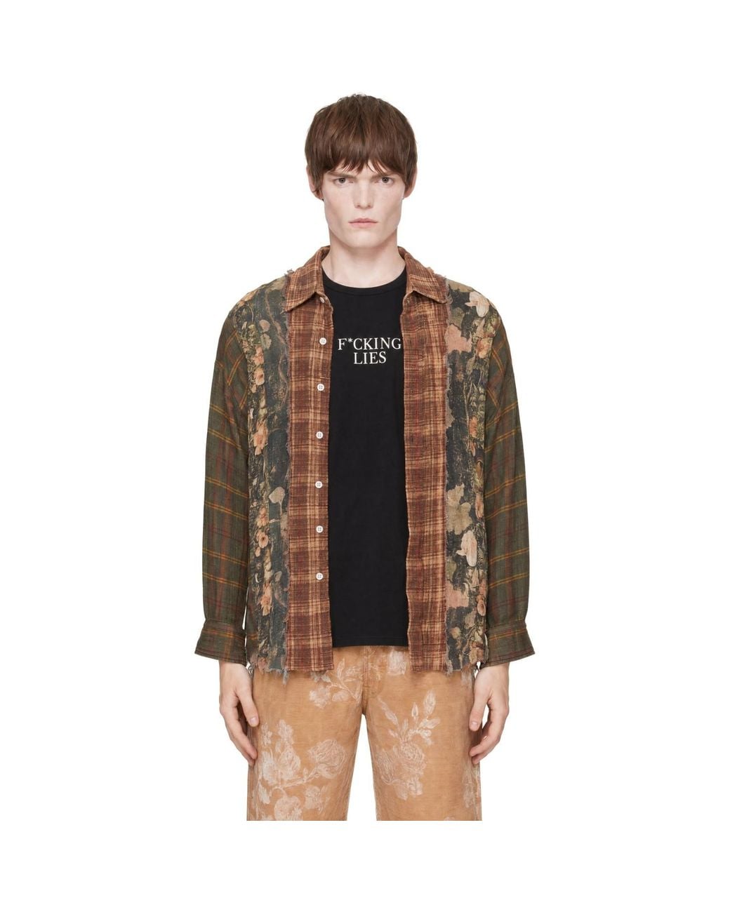 R13 Brown Drop Neck Shirt for men