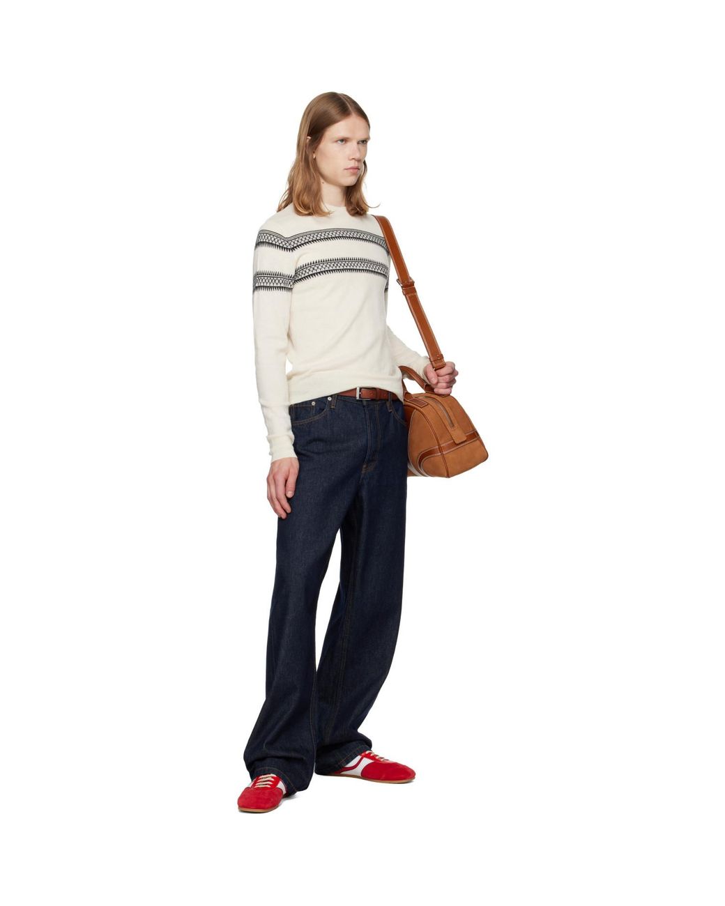 Dries Van Noten White Off- Crewneck Sweater for men