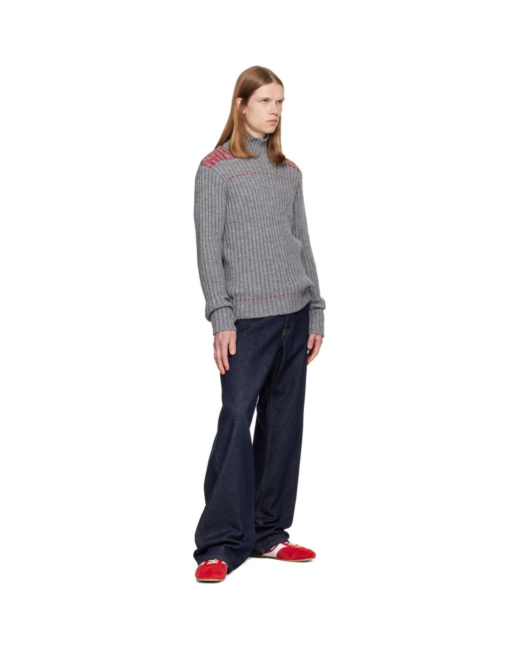 Dries Van Noten Gray Rib-Knit Wool Turtleneck for men
