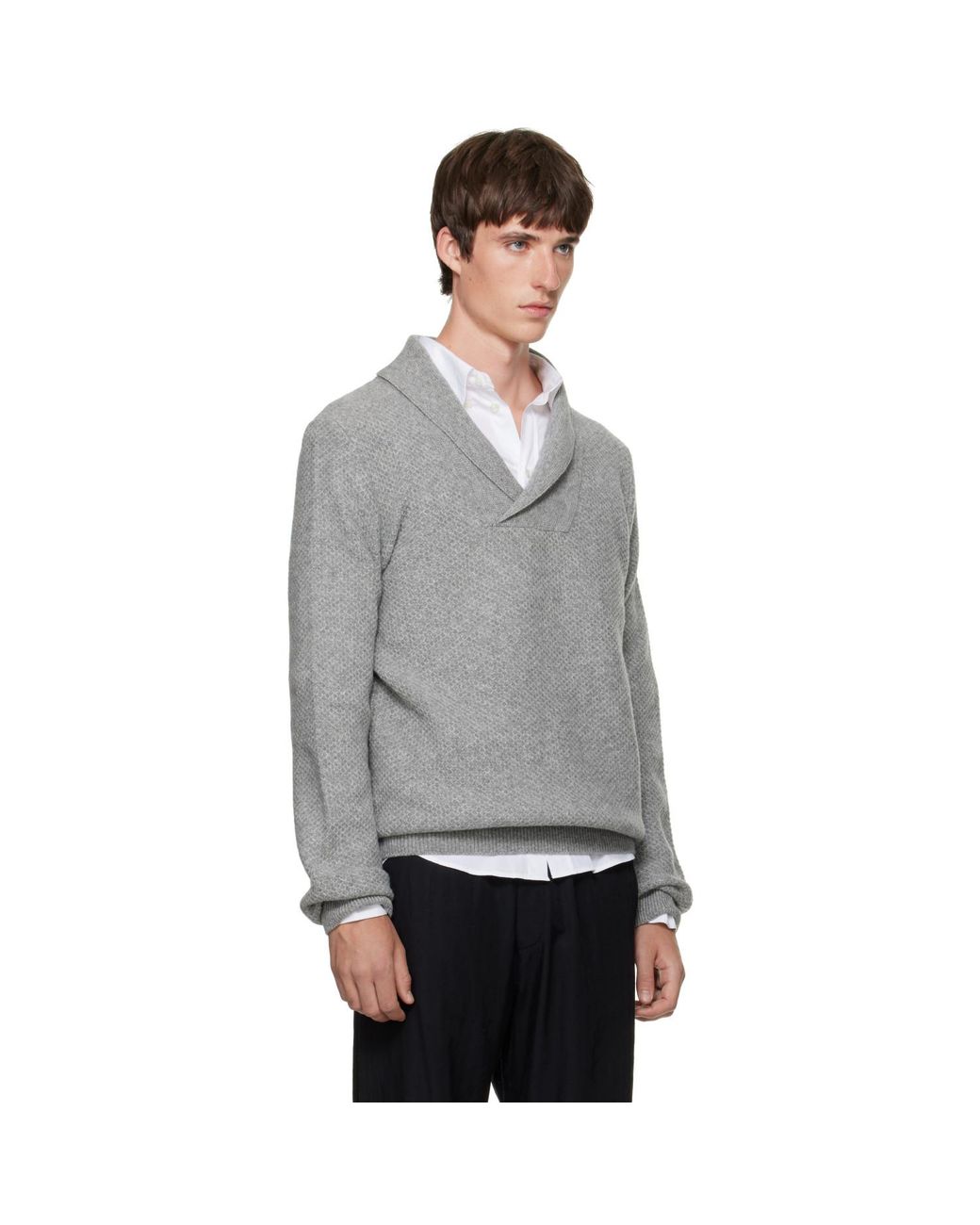 SOSHIOTSUKI Gray Shawl Collar Knit Sweater for men