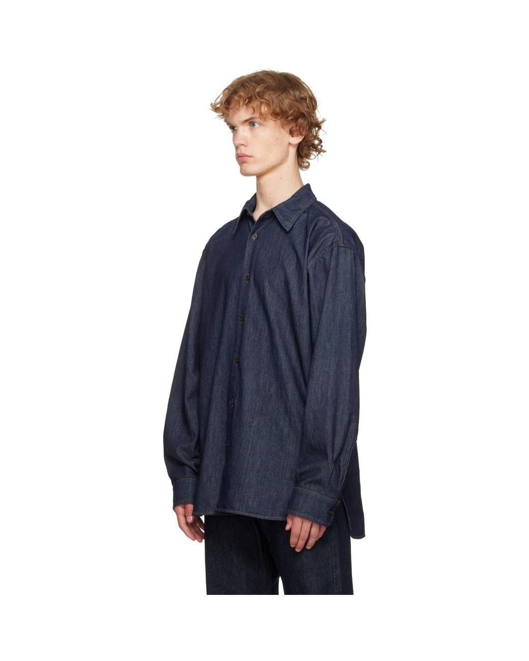 Dries Van Noten Blue Loose Denim Shirt for men