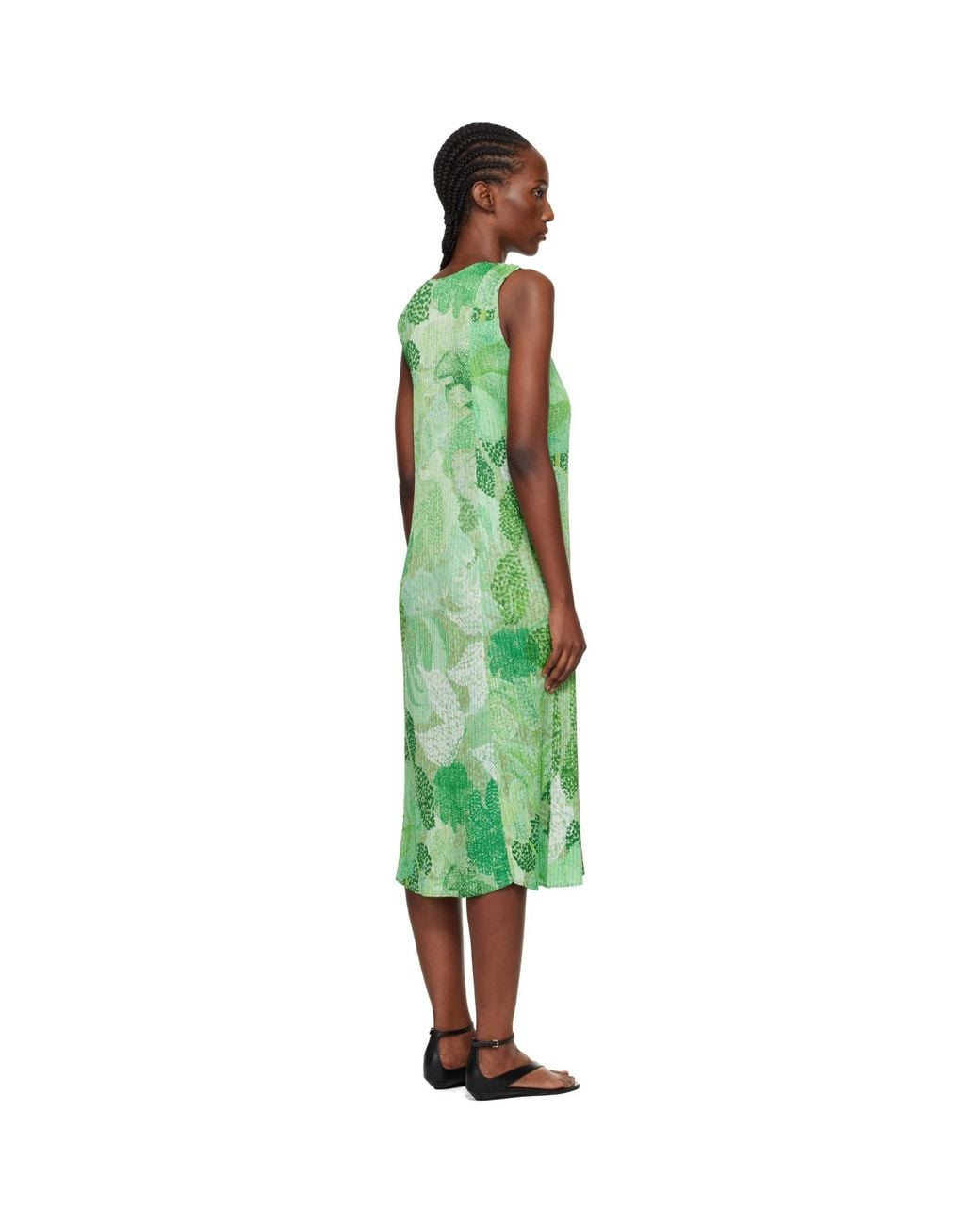 Pleats Please Issey Miyake Green Foggy Forest Maxi Dress