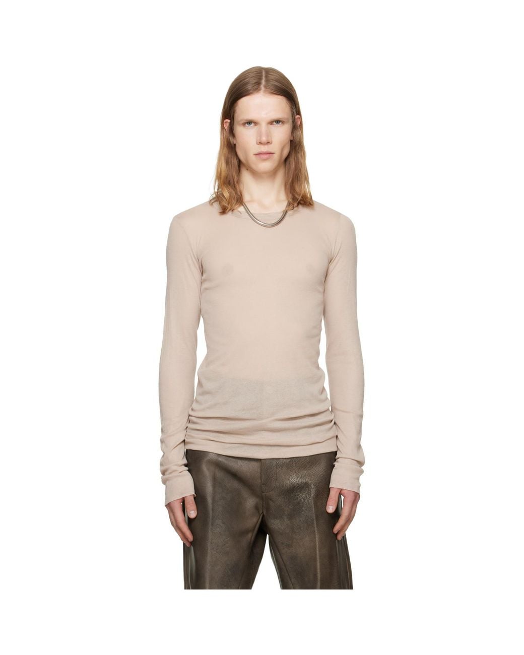 Rick Owens Natural Taupe Tower Rib Ls T-Shirt for men