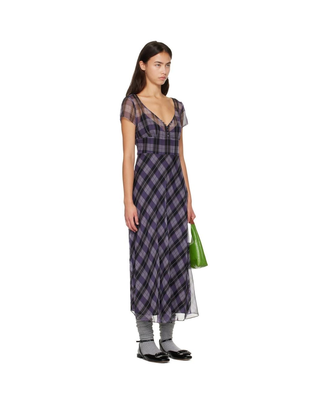 Marc Jacobs Blue Plaid Chiffon Midi Dress