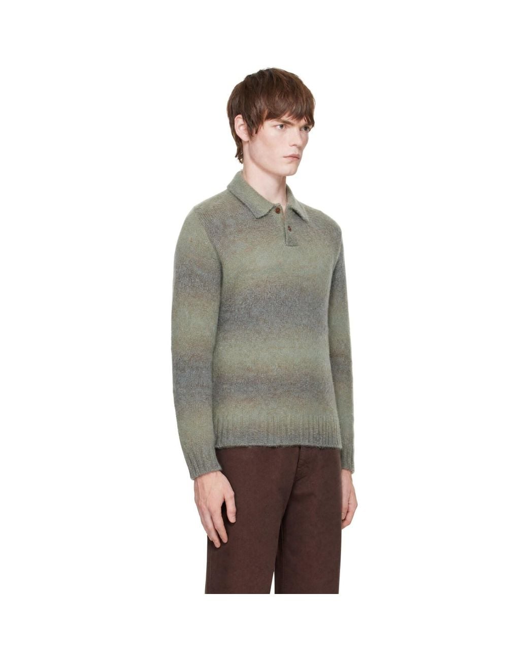 Palmes Gray Alpaca Ls Knit Polo Sweater for men