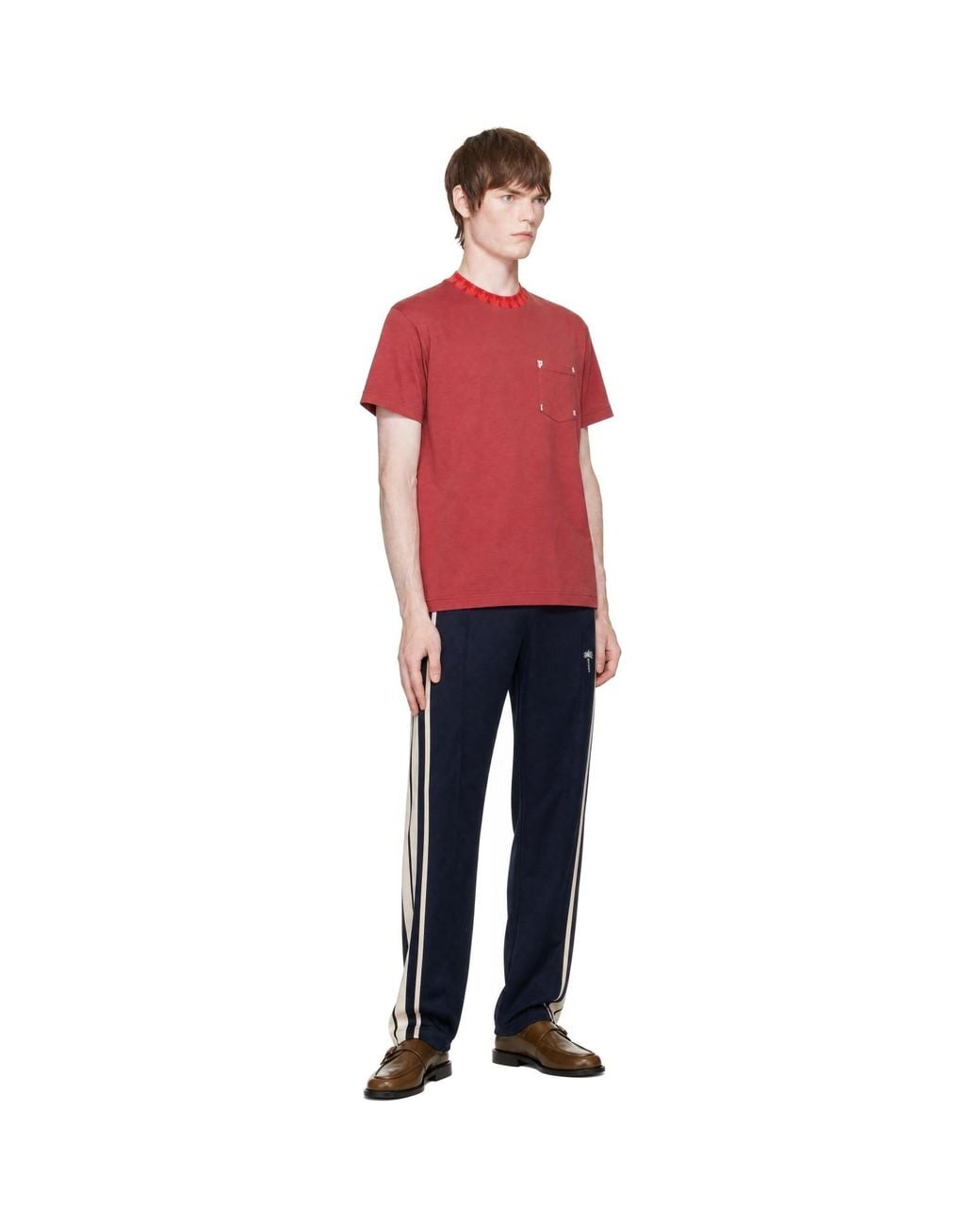 Palm Angels Blue Palm Tree Striped Track Pants for men