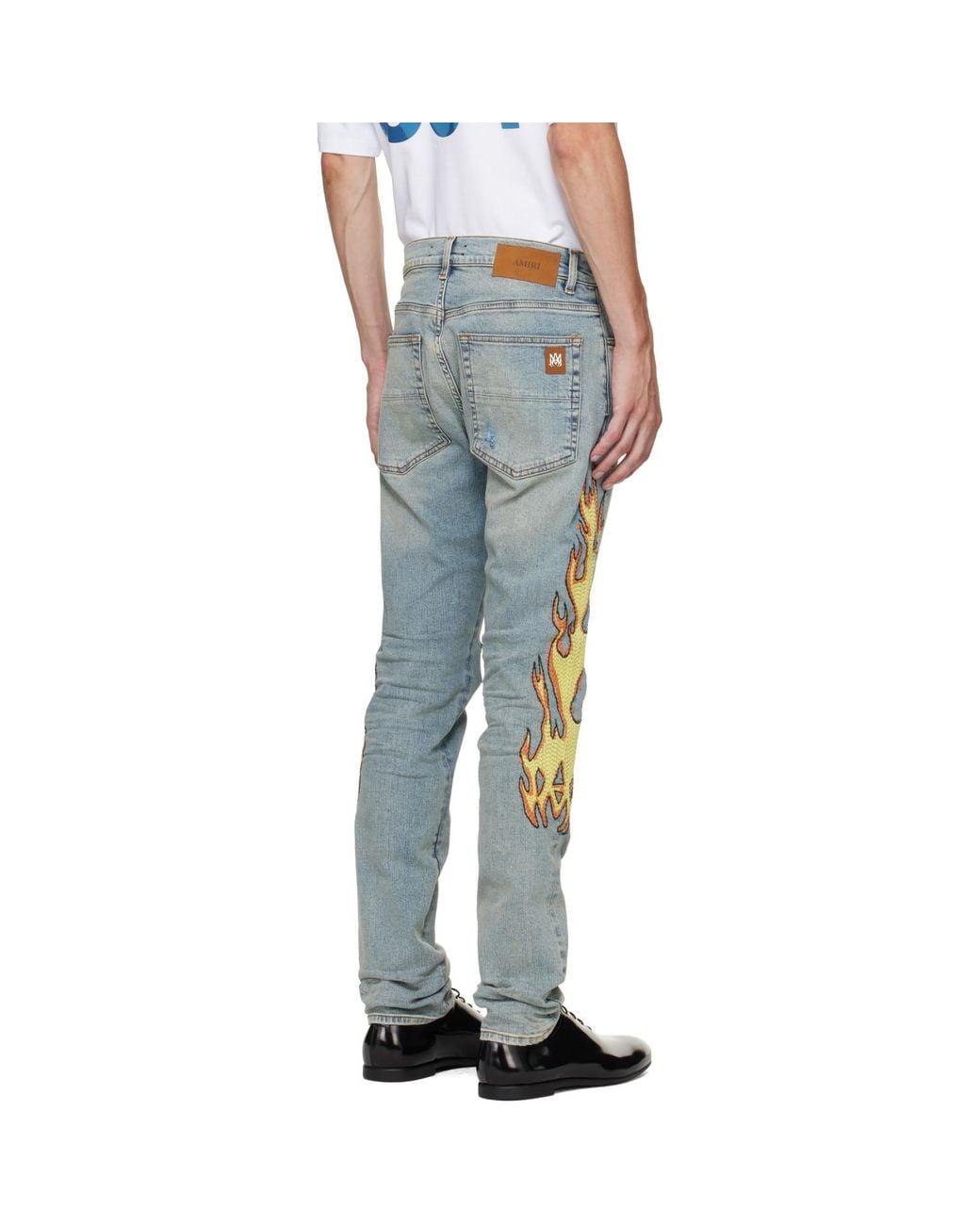 Amiri Blue Flames Emb Skinny Jeans for men