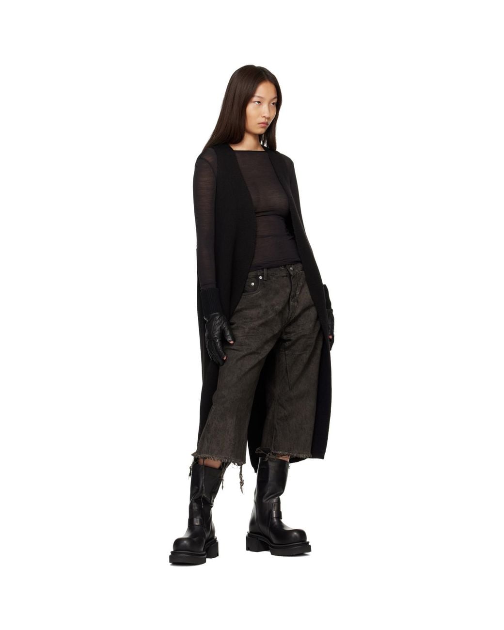 Rick Owens Black Tower Rib Cuff Gloves