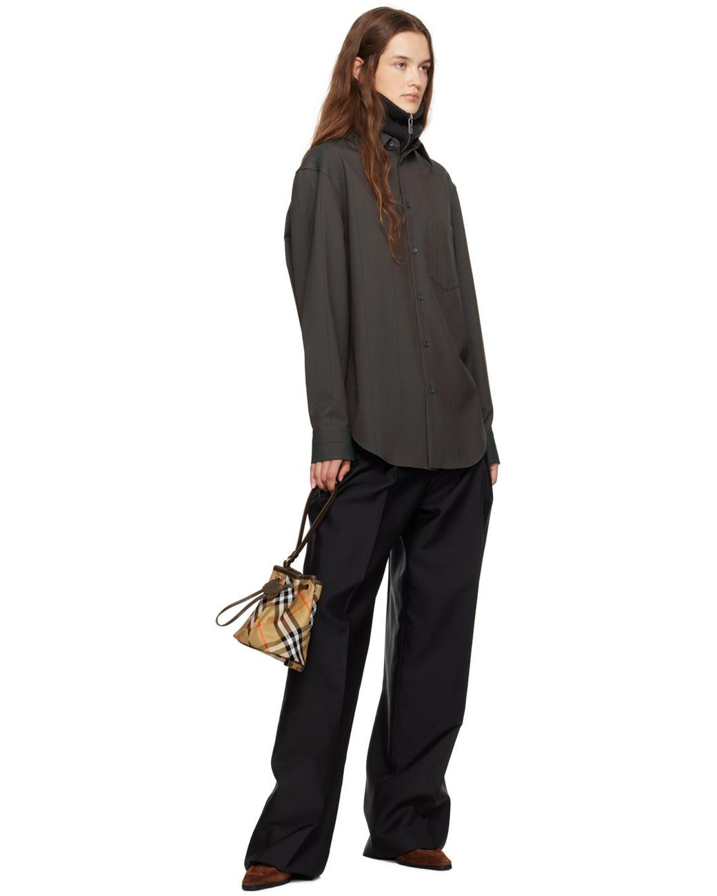 Burberry ベージュ ミニ チェック ドローストリング ポーチ | Lyst