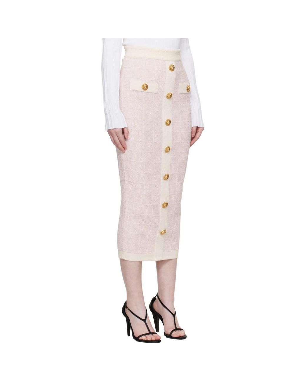 Balmain Multicolor Buttoned Knit Light Tweed Maxi Skirt