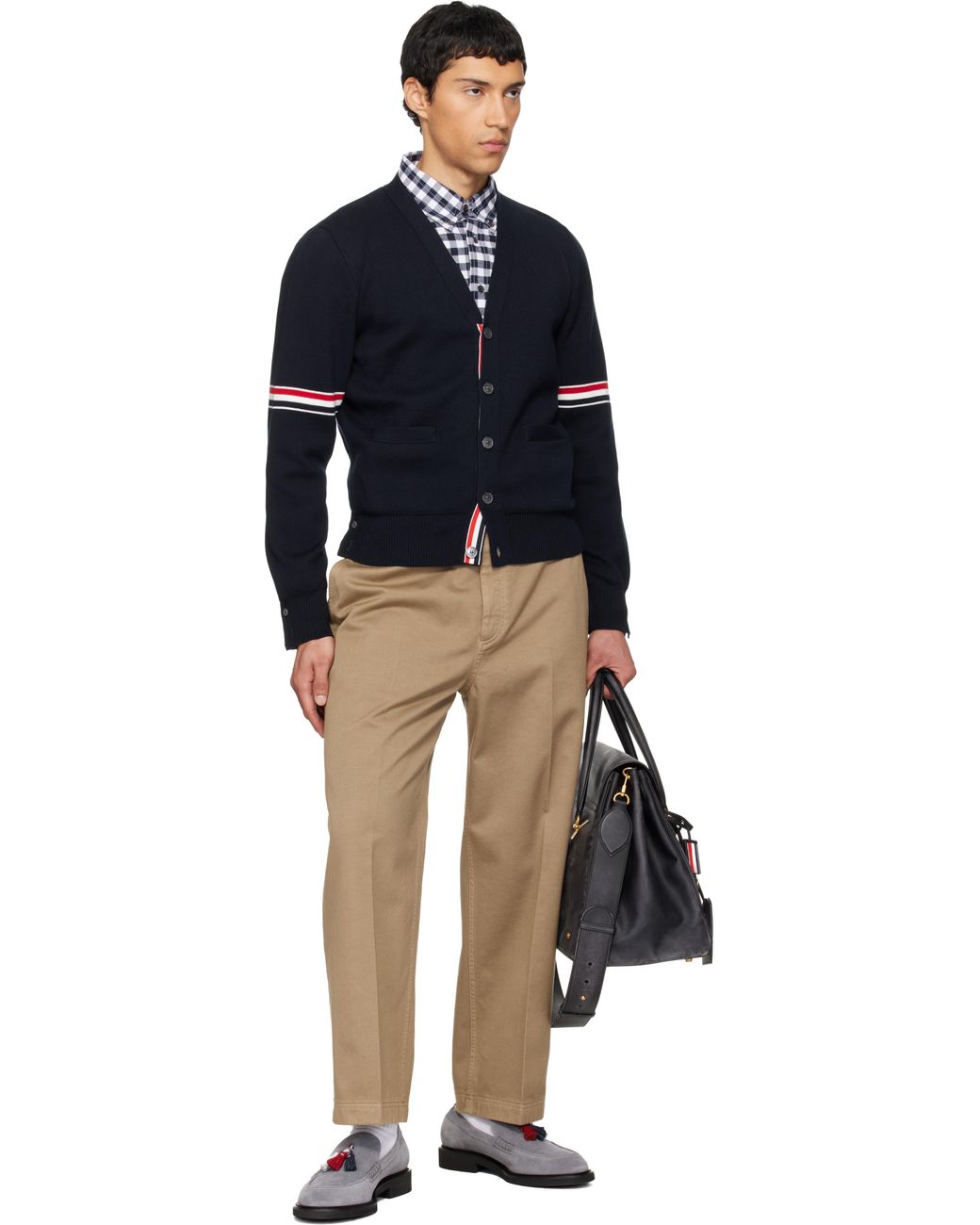 Thom Browne Blue Cotton Milano Stitch V-Neck Cardigan for men