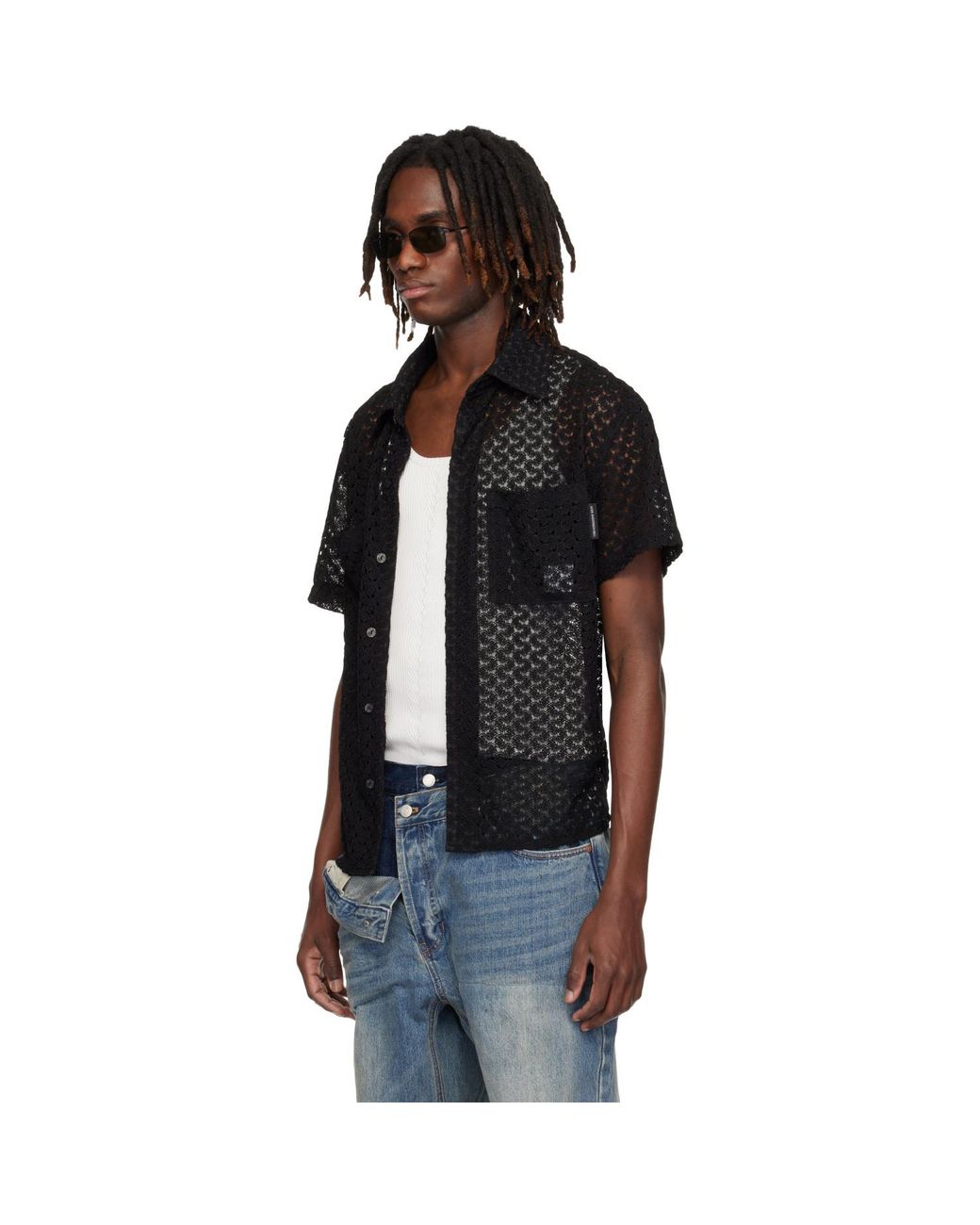 ANDERSSON BELL Black Tres Sheer Knitted Shirt for men