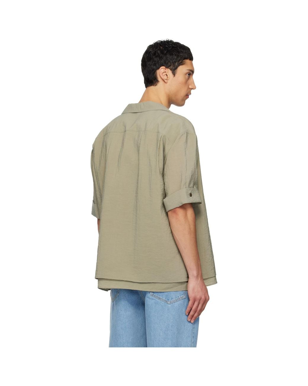 LE17SEPTEMBRE Black Double-Layered Open Collar Shirt for men