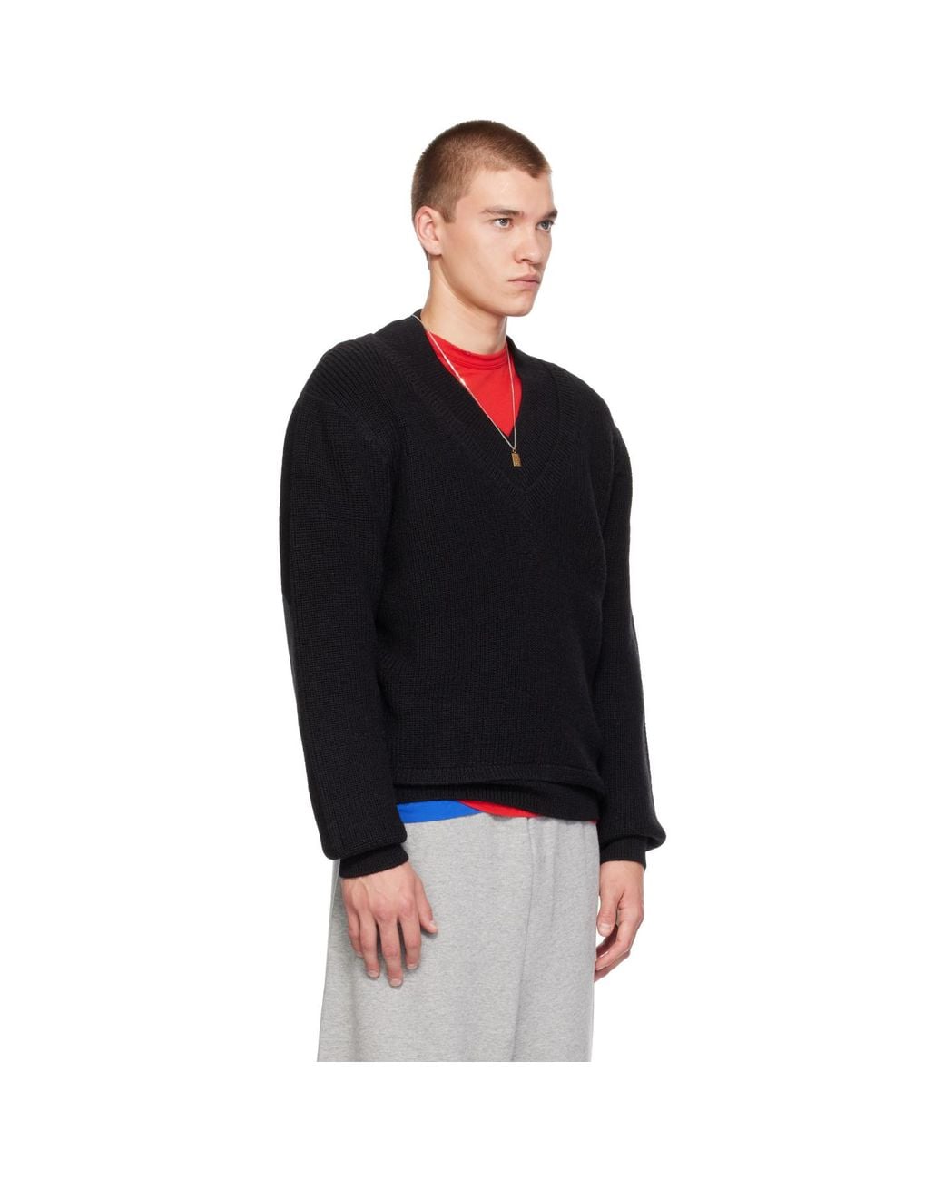 Entire studios Black Knit V-Neck Sweater for men