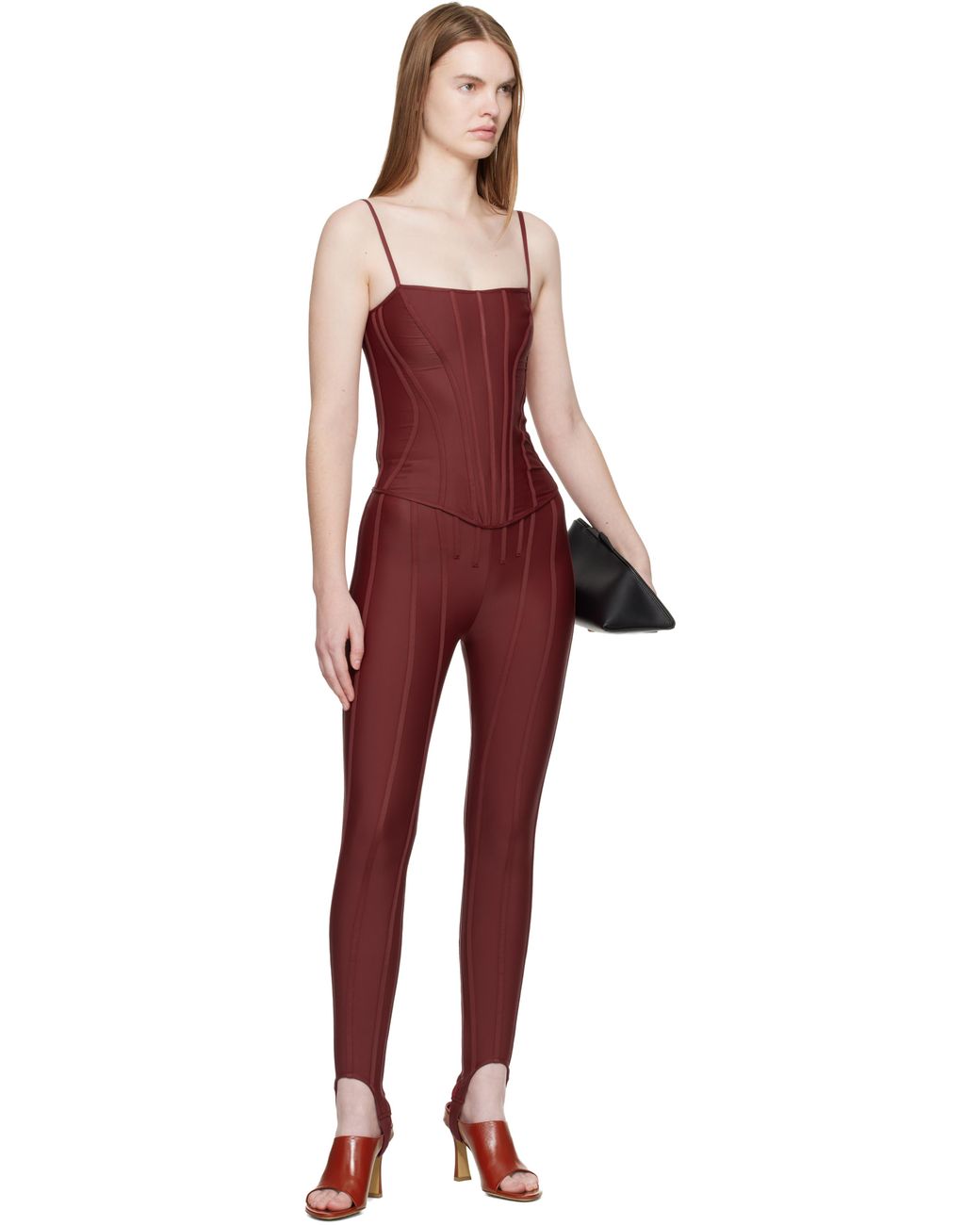 Mugler Red Ssense Exclusive Burgundy Corseted Top
